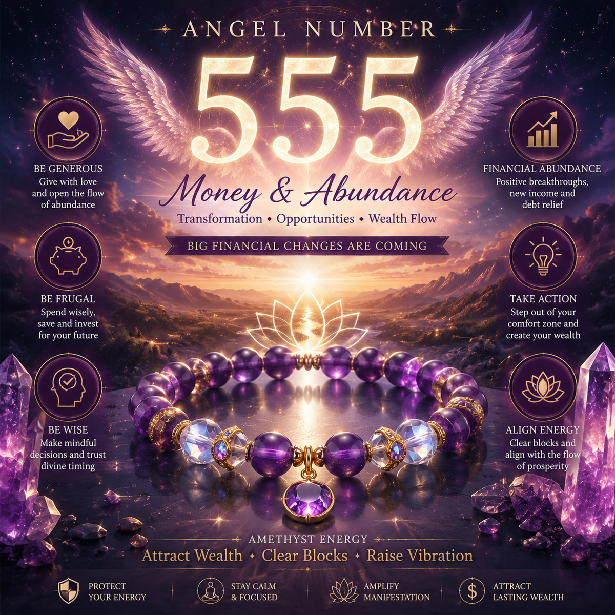 555 Angel Number Meaning Money: Unlock Wealth & Prosperity With Amethyst Crystal Energy