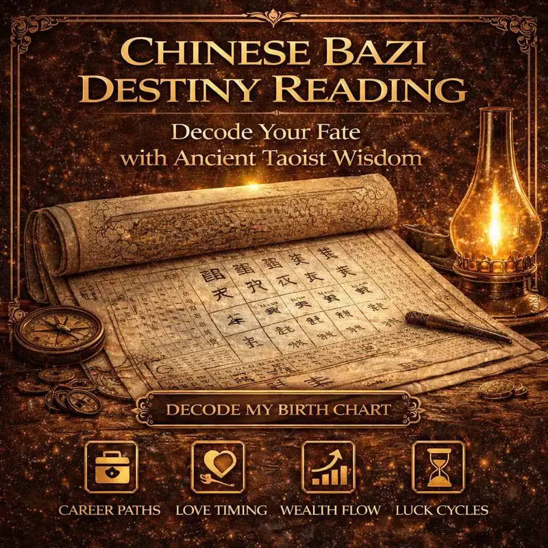 Open scroll and glowing lamp representing a Four Pillars BaZi reading