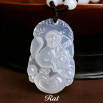 Wiaugem Chinese Zodiac White Chalcedony Pendant | Hand-Carved 12 Zodiac Talisman Necklace for Good Fortune, Protection &amp; Positive Energy