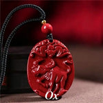 Wiaugem Chinese Zodiac Cinnabar Pendant | Natural Cinnabar Zodiac Talisman for Protection, Good Luck & Prosperity