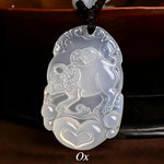 Wiaugem Chinese Zodiac White Chalcedony Pendant | Hand-Carved 12 Zodiac Talisman Necklace for Good Fortune, Protection &amp; Positive Energy
