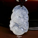 Wiaugem Chinese Zodiac White Chalcedony Pendant | Hand-Carved 12 Zodiac Talisman Necklace for Good Fortune, Protection &amp; Positive Energy