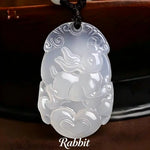 Wiaugem Chinese Zodiac White Chalcedony Pendant | Hand-Carved 12 Zodiac Talisman Necklace for Good Fortune, Protection &amp; Positive Energy