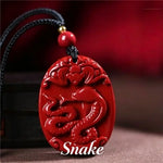 Wiaugem Chinese Zodiac Cinnabar Pendant | Natural Cinnabar Zodiac Talisman for Protection, Good Luck & Prosperity