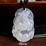 Wiaugem Chinese Zodiac White Chalcedony Pendant | Hand-Carved 12 Zodiac Talisman Necklace for Good Fortune, Protection &amp; Positive Energy