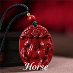 Wiaugem Chinese Zodiac Cinnabar Pendant | Natural Cinnabar Zodiac Talisman for Protection, Good Luck & Prosperity