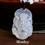 Wiaugem Chinese Zodiac White Chalcedony Pendant | Hand-Carved 12 Zodiac Talisman Necklace for Good Fortune, Protection &amp; Positive Energy