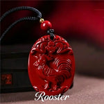 Wiaugem Chinese Zodiac Cinnabar Pendant | Natural Cinnabar Zodiac Talisman for Protection, Good Luck & Prosperity