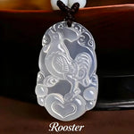 Wiaugem Chinese Zodiac White Chalcedony Pendant | Hand-Carved 12 Zodiac Talisman Necklace for Good Fortune, Protection &amp; Positive Energy