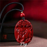 Wiaugem Chinese Zodiac Cinnabar Pendant | Natural Cinnabar Zodiac Talisman for Protection, Good Luck & Prosperity