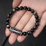 Nine Eye Dzi Bracelet | Natural Black Obsidian Protection