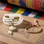 White Jade Bodhi Lotus Mala Harmony Necklace BraceletWIAUGEM White Jade Bodhi Lotus 108 Mala Necklace &amp; Bracelet