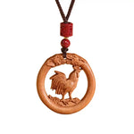 Wiaugem Chinese Zodiac Peach Wood Necklace | Hand-Carved 12 Zodiac Talisman for Protection, Good Fortune &amp; Positive Energy