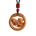 Wiaugem Chinese Zodiac Peach Wood Necklace | Hand-Carved 12 Zodiac Talisman for Protection, Good Fortune &amp; Positive Energy