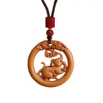 Wiaugem Chinese Zodiac Peach Wood Necklace | Hand-Carved 12 Zodiac Talisman for Protection, Good Fortune &amp; Positive Energy