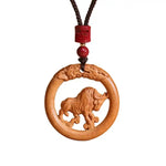 Wiaugem Chinese Zodiac Peach Wood Necklace | Hand-Carved 12 Zodiac Talisman for Protection, Good Fortune &amp; Positive Energy