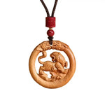 Wiaugem Chinese Zodiac Peach Wood Necklace | Hand-Carved 12 Zodiac Talisman for Protection, Good Fortune &amp; Positive Energy