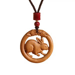 Wiaugem Chinese Zodiac Peach Wood Necklace | Hand-Carved 12 Zodiac Talisman for Protection, Good Fortune &amp; Positive Energy