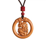 Wiaugem Chinese Zodiac Peach Wood Necklace | Hand-Carved 12 Zodiac Talisman for Protection, Good Fortune &amp; Positive Energy