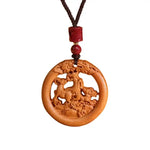 Wiaugem Chinese Zodiac Peach Wood Necklace | Hand-Carved 12 Zodiac Talisman for Protection, Good Fortune &amp; Positive Energy
