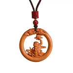 Wiaugem Chinese Zodiac Peach Wood Necklace | Hand-Carved 12 Zodiac Talisman for Protection, Good Fortune &amp; Positive Energy