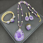 WIAUGEM Natural Amethyst 4-Piece Jewelry Set