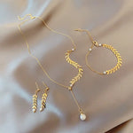 WIAUGEM Harvest Goddess Wheat &amp; Pearl 3-Piece Jewelry Set