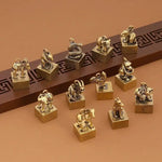 Wiaugem Chinese Zodiac Brass Seal | Lucky 12 Zodiac Talisman for Wealth & Protection