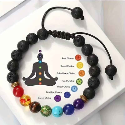 Chakra Energy Bracelet | Volcanic Stone for Wealth & Protection