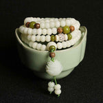 White Jade Bodhi Lotus Mala Harmony Necklace BraceletWIAUGEM White Jade Bodhi Lotus 108 Mala Necklace &amp; Bracelet
