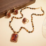 WIAUGEM Natural Tiger Stone 3-Piece Energy Jewelry Set
