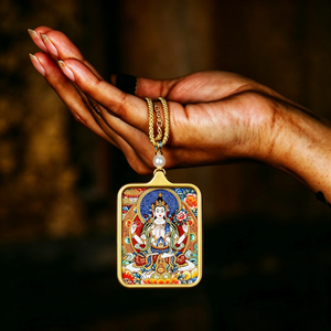 Handmade Thousand-Armed Guanyin Thangka Pendant - Blessing & Protection Amulet