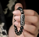 Nine Eye Dzi Bracelet | Natural Black Obsidian Protection