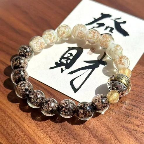 Luminous Gold Foil Luck Bracelet | Turning Beads for Wealth