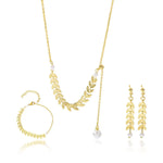 WIAUGEM Harvest Goddess Wheat &amp; Pearl 3-Piece Jewelry Set