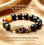Five-Way Wealth God Black Pixiu Bracelet for Abundance, Luck, and Protection