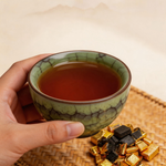 Five Elements Transforming Tea Cup Set (5pcs) + 5-Year Aged Pu’er Tea Cubes | Handcrafted Kiln Glaze Cups, Gold-Wrapped Mini Tea Bricks, Traditional Chinese Wellness Tea Set