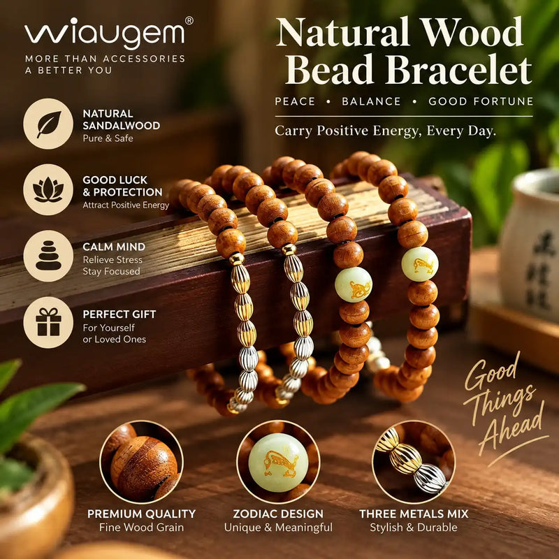 WIAUGEM Natural Sandalwood Zodiac Glow Bracelet