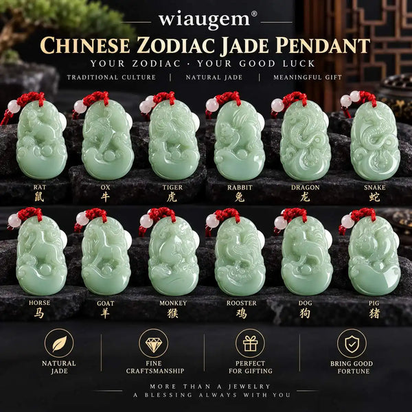 Wiaugem Imperial Green Jade Chinese Zodiac Pendant