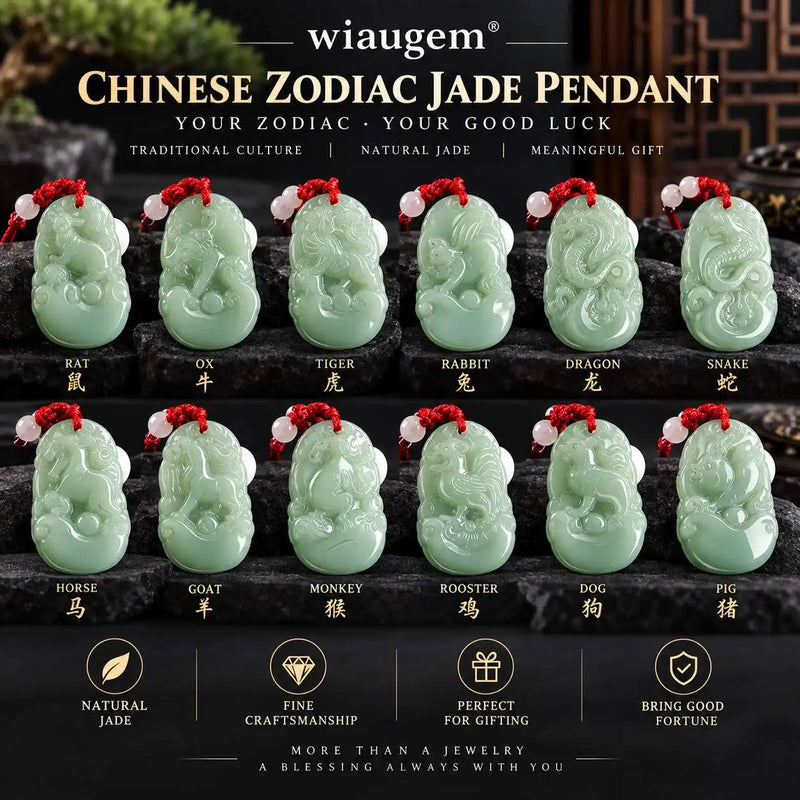 Wiaugem Imperial Green Jade Chinese Zodiac Pendant