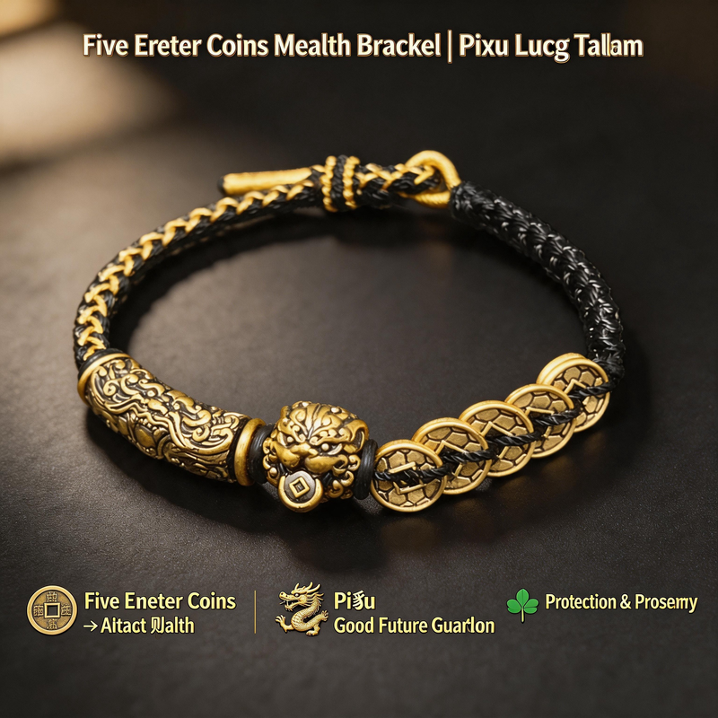Five Emperor Coins Wealth Bracelet | Pi Xiu Luck Talisman