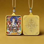 Handmade Thousand-Armed Guanyin Thangka Pendant - Blessing & Protection Amulet