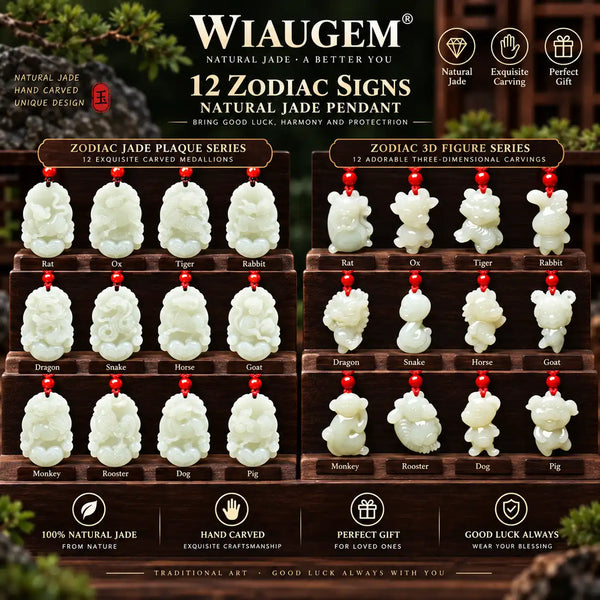 Wiaugem 12 Chinese Zodiac Natural Jade Pendant