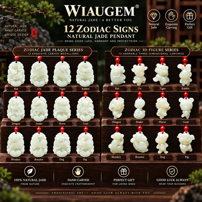Wiaugem 12 Chinese Zodiac Natural Jade Pendant