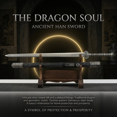 Dragon Soul Han Sword - Feng Shui Home Protection Unsharpened Steel Sword | Ward Off Evil, Attract Luck & Repel Negative Energy