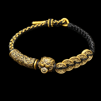 Neues chinesisches Glücksarmband mit fünf Kaisern, Geld, hohem Sinn für alte Tapferkeit, dominanter Gier, Transferperlen, Retro-Nationalarmband – handgefertigt aus einem jahrtausendealten alten Templer