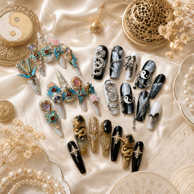 Sacred Oriental Blessing Press On Nails | Spiritual Talisman for Balance & Positive Energy