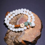 WIAUGEM Double Wrap White Jade Bodhi Lotus Pendant Bracelet