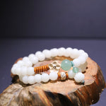 WIAUGEM Double Wrap White Jade Bodhi Lotus Pendant Bracelet