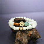 WIAUGEM Double Wrap White Jade Bodhi Lotus Pendant Bracelet